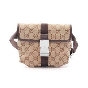 Gucci GG Canvas Waist Bag, Body Handbag, and Leather, Women's, Beige/Brown, 1...